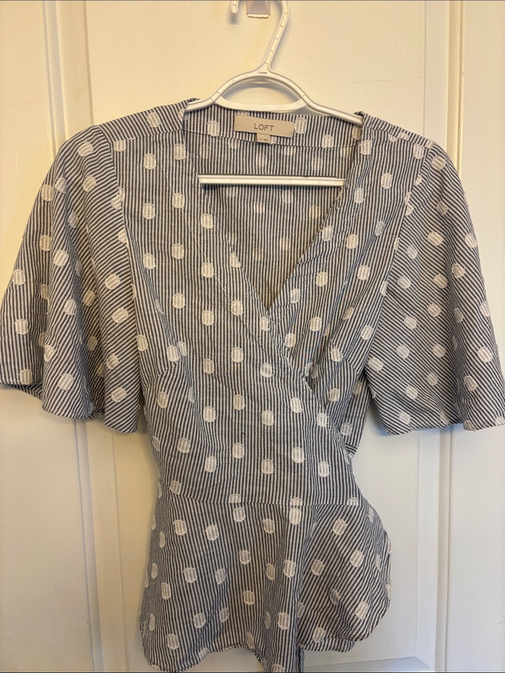 LOFT Striped Blouse with White Dot Print